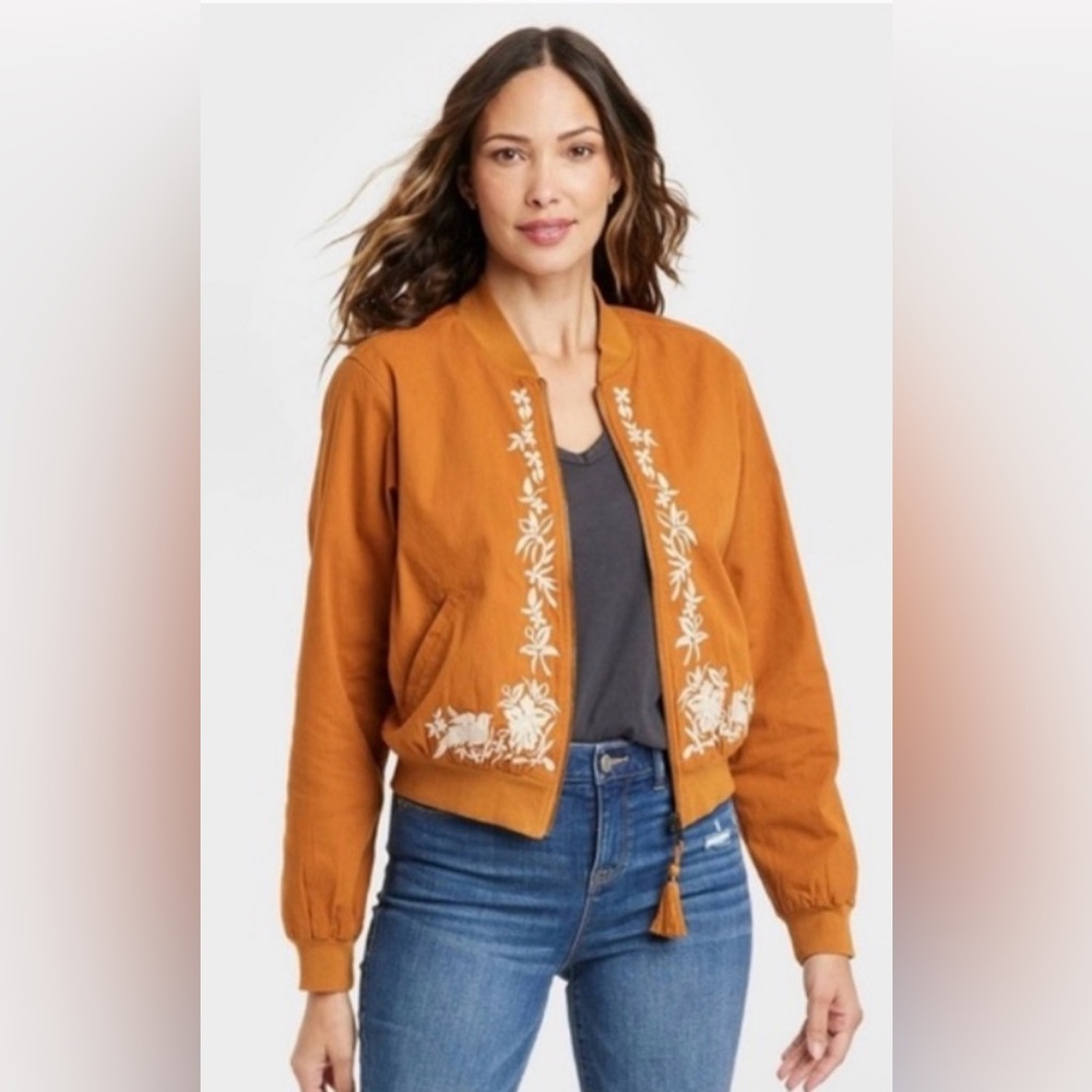 Knox Rose Embroidered Rust Bomber Jacket